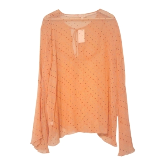 J.Jill 100% Silk Print Tie Front Blouse Womens XL New MSRP $78 Peach Coral Sheer - Picture 8 of 9